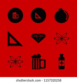 transparent vector icons set. with beer glass, garnet, atom and diamond in set