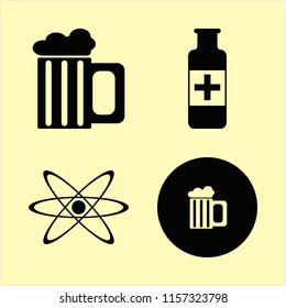 transparent vector icons set. with beer glass, medicine bottle and atom in set
