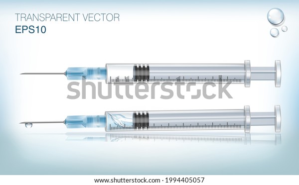 透明なベクター医療用シリンジセット 注射針とワクチンを持つ医療用注射器のイラスト のベクター画像素材 ロイヤリティフリー