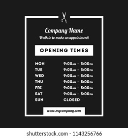 Transparent Vector Opening Time Hours Window Sticker Hairdresser or Salon