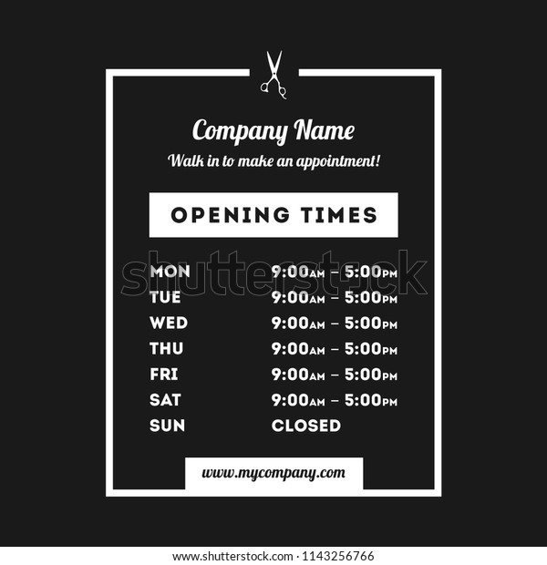 Transparent Vector Opening Time Hours Window
Sticker Hairdresser or
Salon
