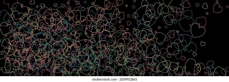 Estilo de corazones rosados púrpura de vectores transparentes. La Neón Naranja Roja Multicolor Ama El Fondo Romántico. Ilustración de arte violento del arcoiris verde verde del partido. Confetti Tejidos Ornamentales Coloridos Amarillos Negros.