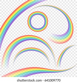 Transparent vector rainbows set. Colorful rainbow design elements collection.