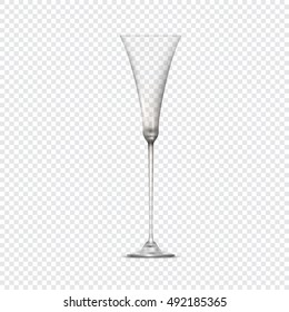Transparent vector realistic empty wine glass. Vector icon