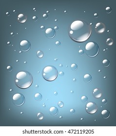 Transparent vector realistic water drops on dark background