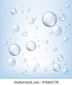 Transparent vector realistic water drops on light background