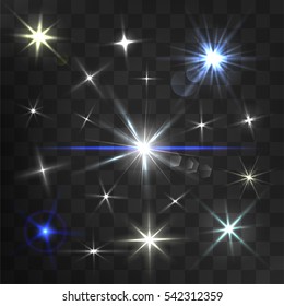 Transparent vector set sunlight special lens flare light effects with glowing rays