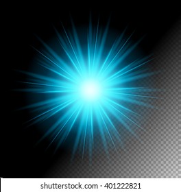 Transparent Vector Shine Effect. Suitable for any Background. Light Burst Blue Rays. Explosure Light Transparent Vector Effect.