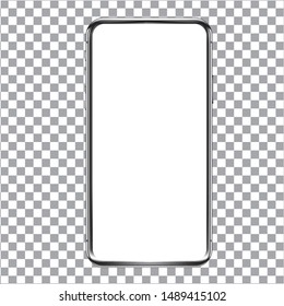 Transparent Vector smartphone mockup. 3D illustration of a modern cell phone with frameless blank screen. Template for infographics, websites, landing pages, apps, presentation UI design interface.