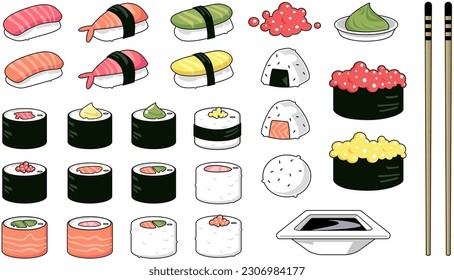 Transparent Vector Sushi Icon Set Asian Food PNG