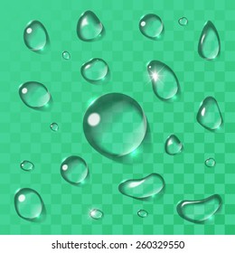 Transparent vector water drops set. Can be applied for any background without losing visibility