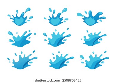 Colección de salpicadura de agua de Vector transparente Ilustración vectorial plana