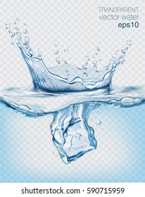 Transparente Vektorwasserspritze und Eiswürfel auf hellem Hintergrund