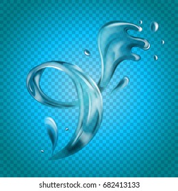 Transparent vector water splash on light background