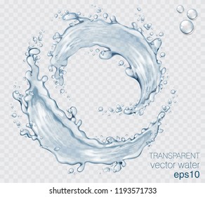 Transparent vector water splash and wave on light background