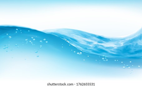 Salto de agua vectorial transparente y onda sobre el fondo de la luz. Diseño de productos naturales orgánicos.