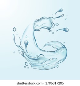 Transparent vector water splash and wave on light background