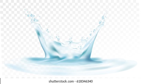 Transparent vector water splash and wave on white transparent background.