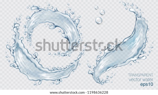 Transparent vector water splash and wave on\
light background