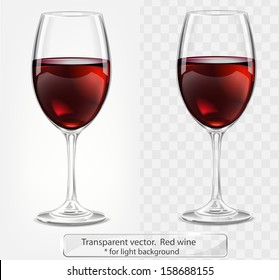 Transparent vector wineglass with red wine. For light background