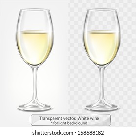 Transparent vector wineglass with white wine. For light background