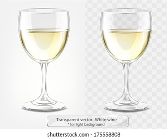 Transparent vector wineglass with white wine. For light background