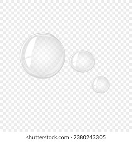 Burbuja de agua transparente. Burbuja de jabón, bola de cristal. Producto de belleza, humedad, cuidado de la piel burbujas transparentes vista superior, salpicaduras de dispersión.