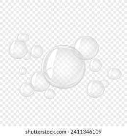 Transparente Wasserblase. Seifenblase, Kristallglaskugel. Schönheitsprodukt, Feuchtigkeit, Hautpflegedurchsichtige Blasen Draufsicht, Streuspritzen.