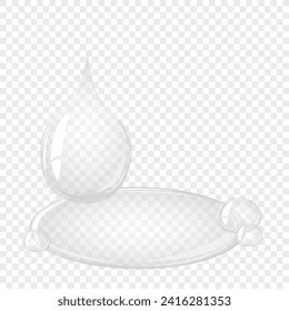 Burbuja de agua transparente. Burbuja de jabón, bola de cristal. Producto de belleza, humedad, cuidado de la piel burbujas transparentes vista superior, salpicaduras de dispersión.