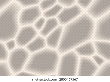 Transparent water caustic light effect pattern, white ripples reflecting on transparent surface with abstract flowing waves. Liquid optical effect with smooth curves Clear calm water surface