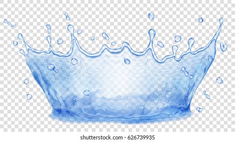 Transparent water crown and splash in blue colors. Transparency only in vector file