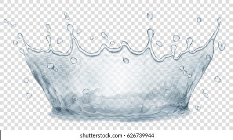 Transparent water crown and splash in gray colors. Transparency only in vector file