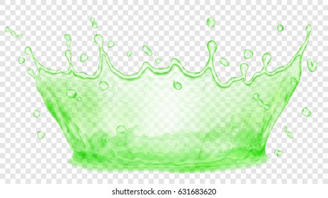 Transparent water crown and splash in green colors. Transparency only in vector file