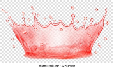 Transparent Water Crown And Splash In Red Colors. Transparency Only In Vector File