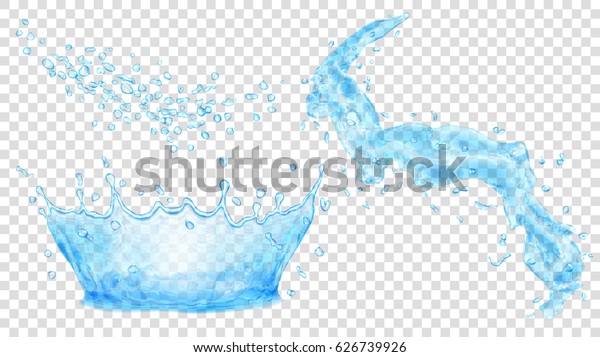 透明な水冠 水しぶき および水滴のセット 淡い青の色 ベクター画像ファイル内の透過性のみ のベクター画像素材 ロイヤリティフリー