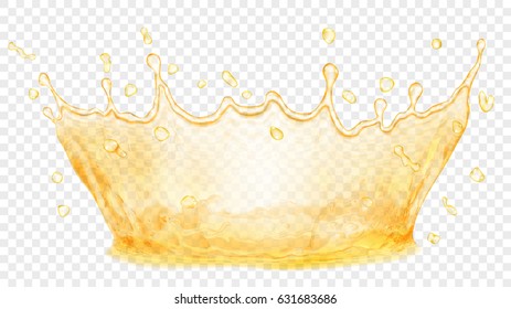 Transparent water crown and splash in yellow colors. Transparency only in vector file