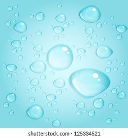 Transparent water drop on blue background, 10 EPS