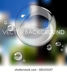 Transparent water drop on defocused background with place for text, 10 EPS