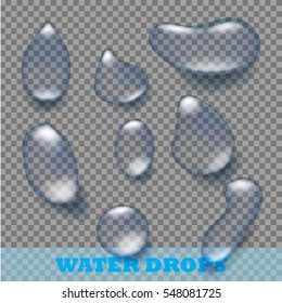 Transparent water drop on gray background