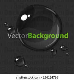 Transparent water drop on light gray background with text pattern under the water drop, 10 EPS