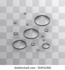 Transparent water drop on light gray background, vector illustration
