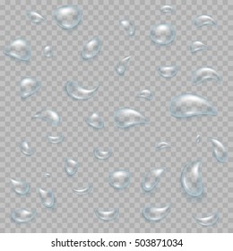 Transparent water drop on light gray background. EPS 10 vector file included
