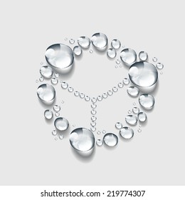 Transparent water drop vector, peace sign icon , peaceful and safety sign background, circle