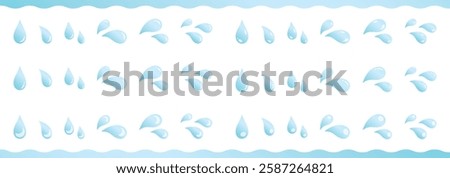 Transparent water droplets and sweat marks illustration set