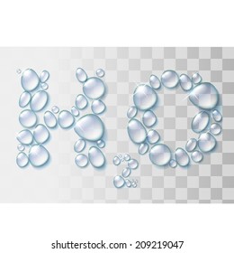 Transparent water drops H2O shape. vector illustration