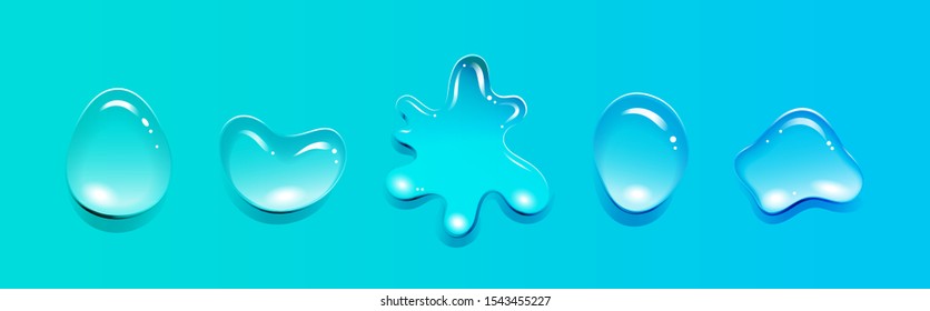 Transparent water drops isolated on the blue background. Vector illustration 