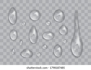 gotas de agua transparentes aisladas en el vector de fondo blanco