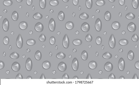 gotas de agua transparentes aisladas en el vector de fondo oscuro patrón sin soldadura