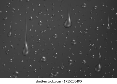 Transparent water drops on the black surface. Vector illustration