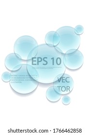Transparent water drops on a blue background. Realistic illustration. 3D liquid drops
on a light surface. Stock vector.
